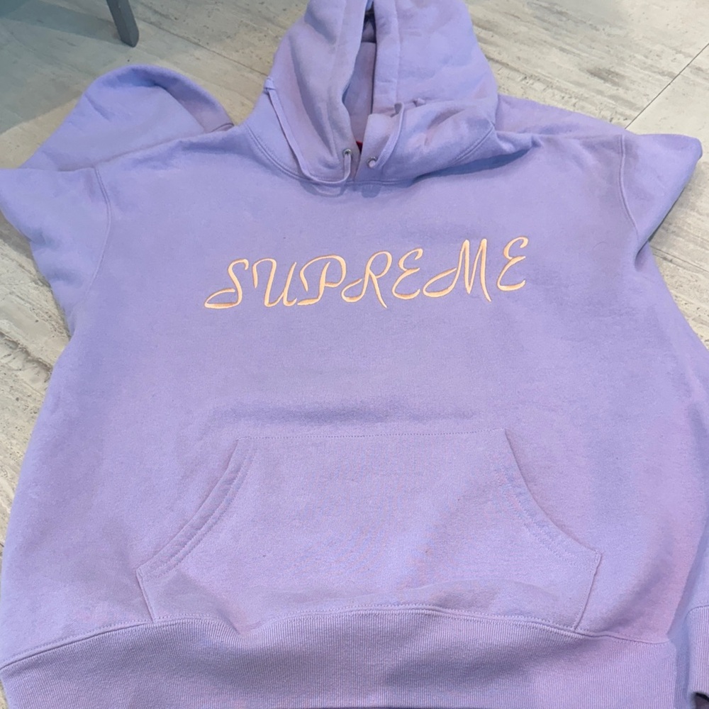 Supreme Lilac Hoodie with Peach Script